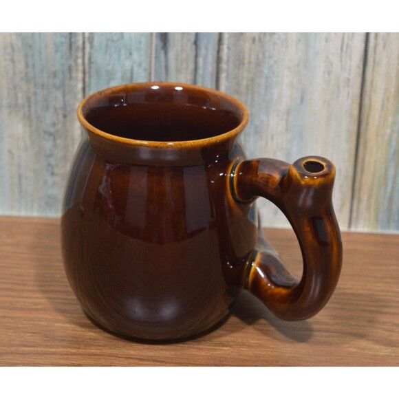 Wake and Bake Mug Pipe Ceramic Smoking Coffee Cup Brown Rustic Design - Picture 3 of 9